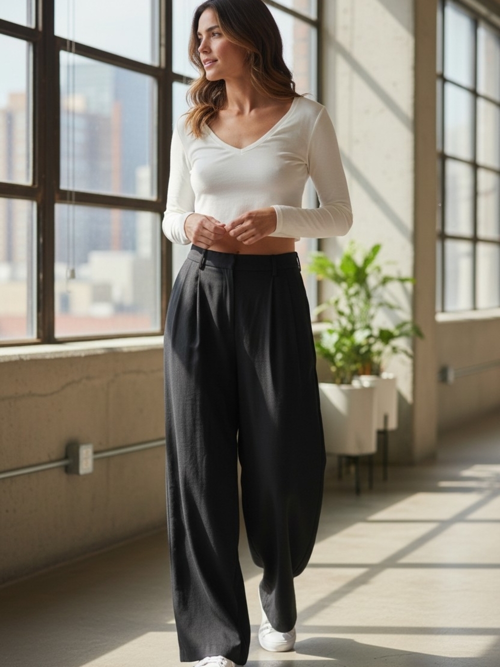 (25)  3Piece Set Target Black Wide-Leg Trousers with Belted Waist & 2 Tops - Picture 3 of 12